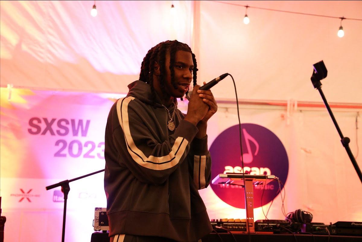 Rising Atlanta-based rapper Rot Ken on stage during performance at ASCAP’s On The Come Up Showcase at SXSW 2023 at Half Step in Austin, TX on March 17. (Photo Credit: Erik Philbrook:ASCAP)