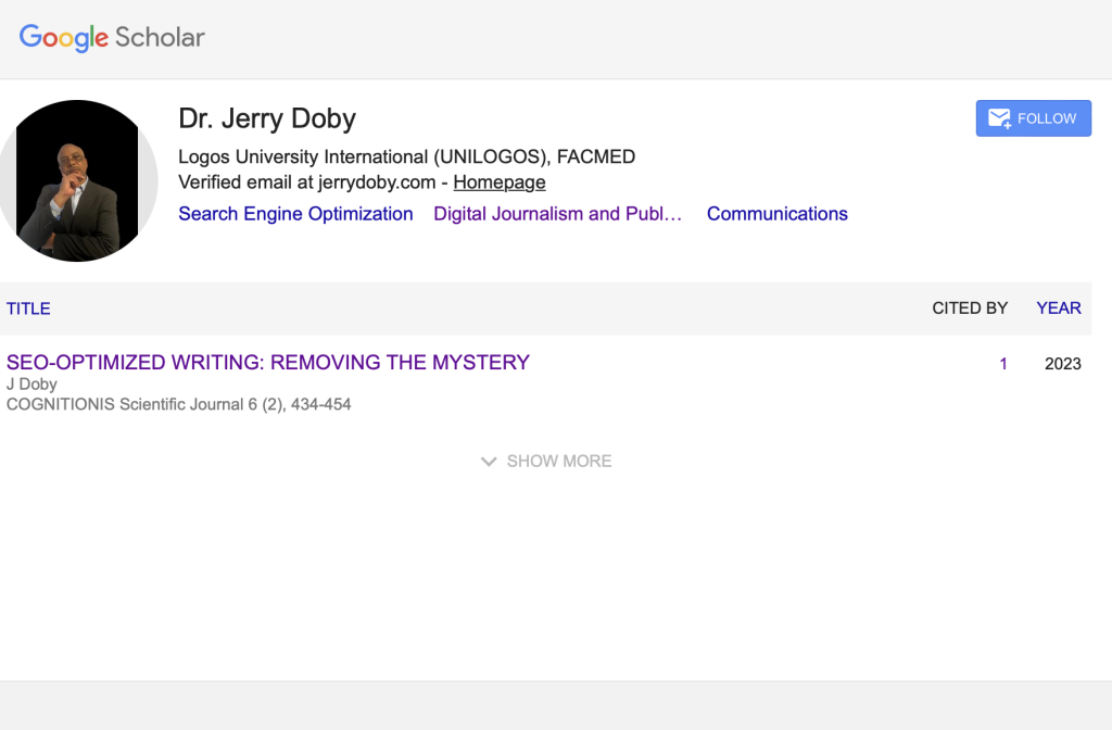 Dr. Jerry Doby - Google Scholar - research