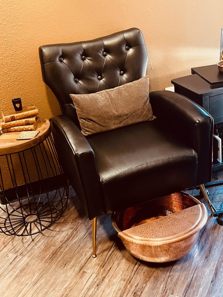 The Kingdom Chair and Copper Pedi Bowl